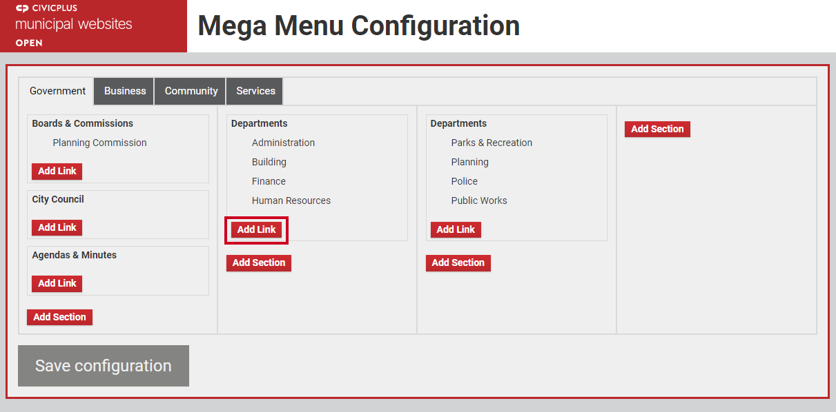 The button labeled Add Link.