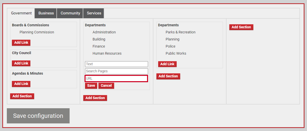The text entry field labeled URL.