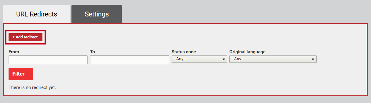 The button labeled Add redirect with a plus sign.