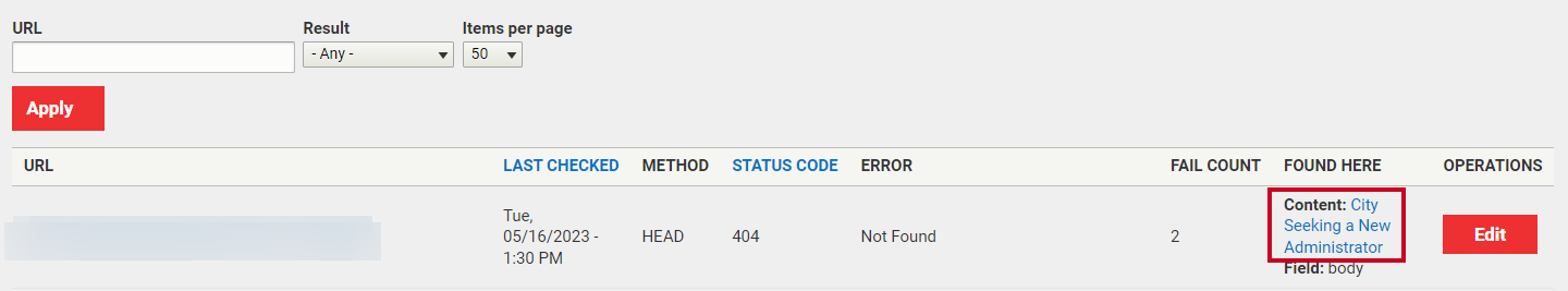 The URL labeled Content in the Found Here column.
