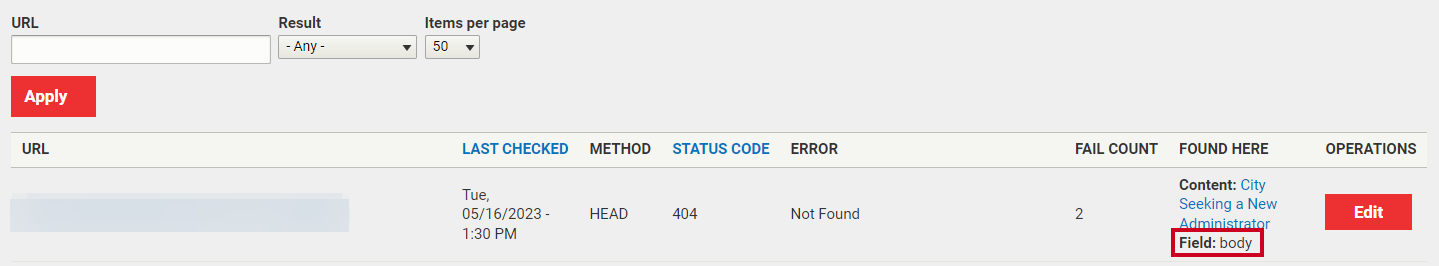 The location labeled Field in the Found Here column.