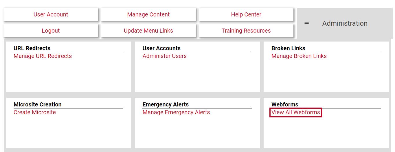 The hyperlink labeled View All Webforms.