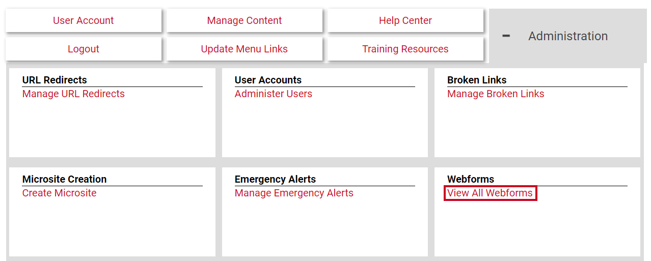 The hyperlink labeled View All Webforms.