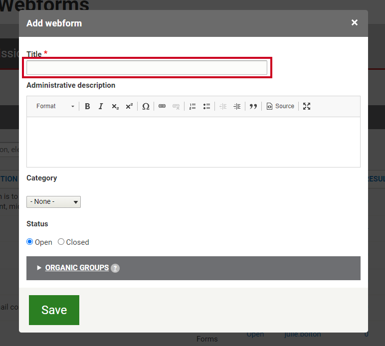The text entry field labeled Title.