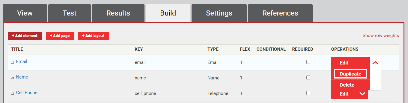 The button labeled Duplicate under the Edit button in the Action Menu.