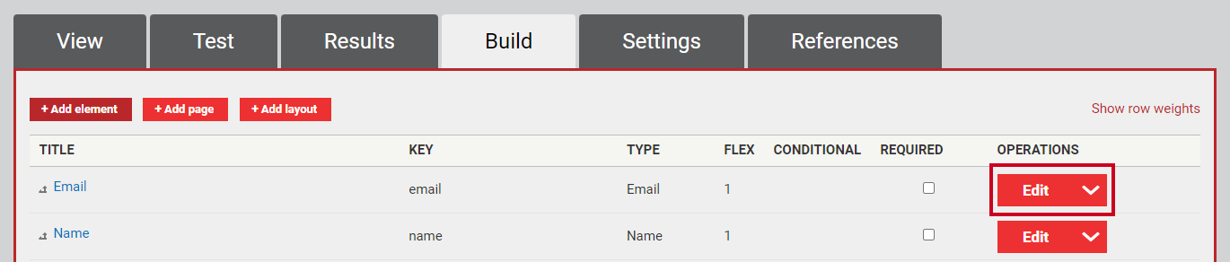 The button labeled Edit under the Operations column header.