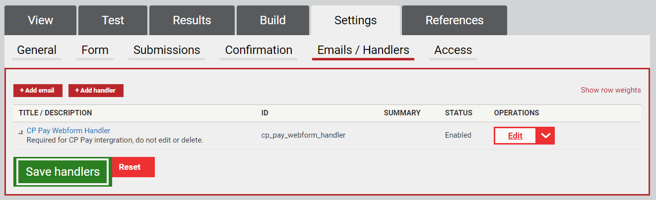 The large green button labeled Save handlers.