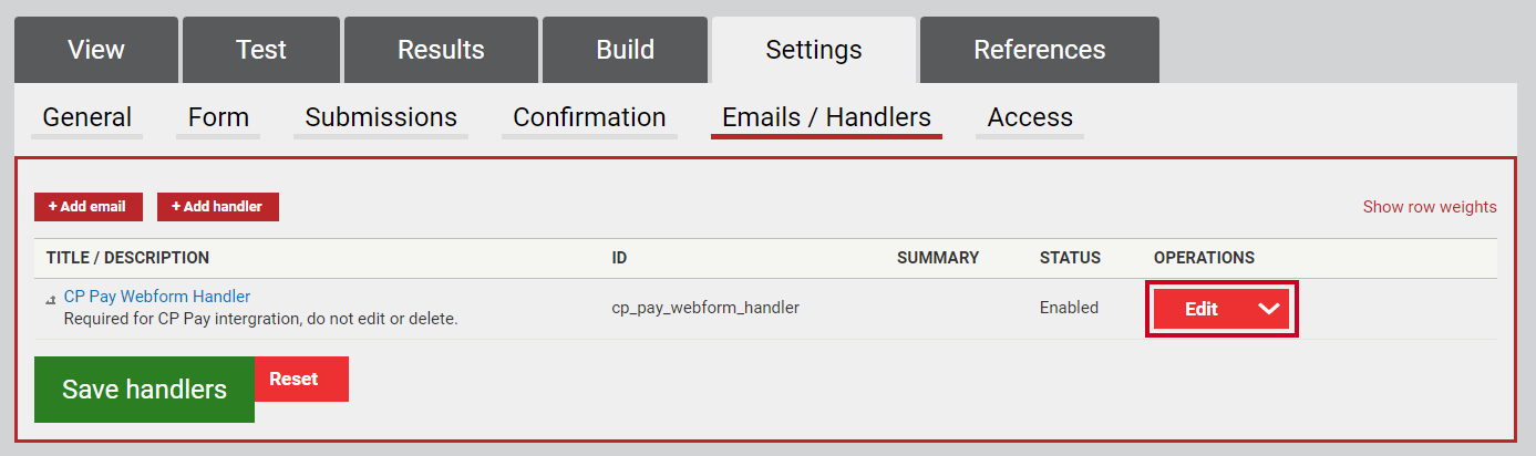 The red button labeled Edit under the Operations column header.