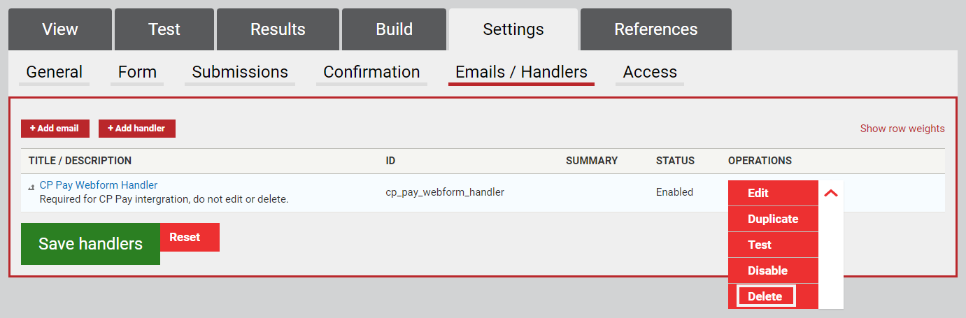 The button labeled Delete in the action menu.