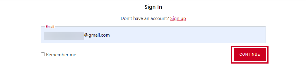 The button labeled Continue under the email field.