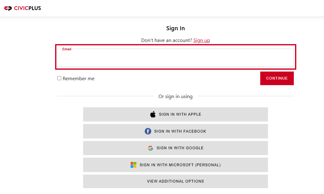 The text entry field labeled Email.