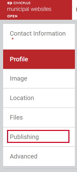 The tab labeled Publishing in the left-hand navigation menu.