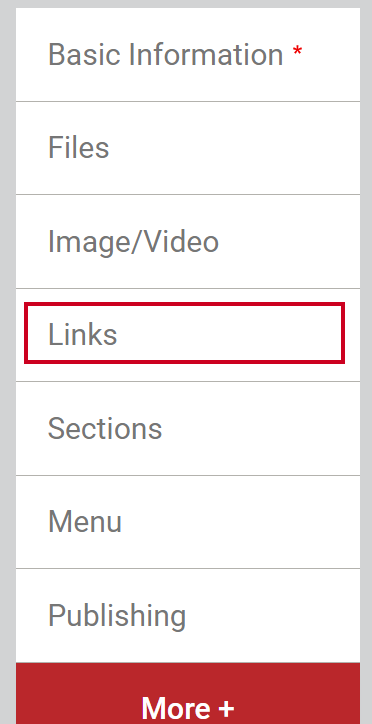 The left-hand navigation tab labeled Links.