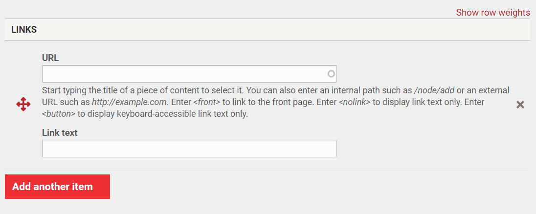 The URL and Link text text entry fields.