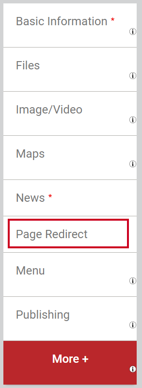 The tab labeled Page Redirect in the left-hand navigation menu.