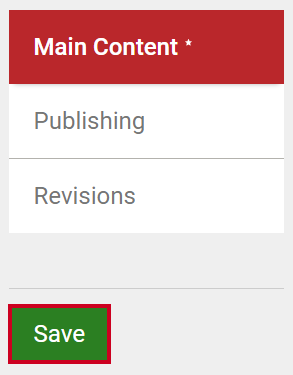 The green save button beneath the left-hand navigation tabs.