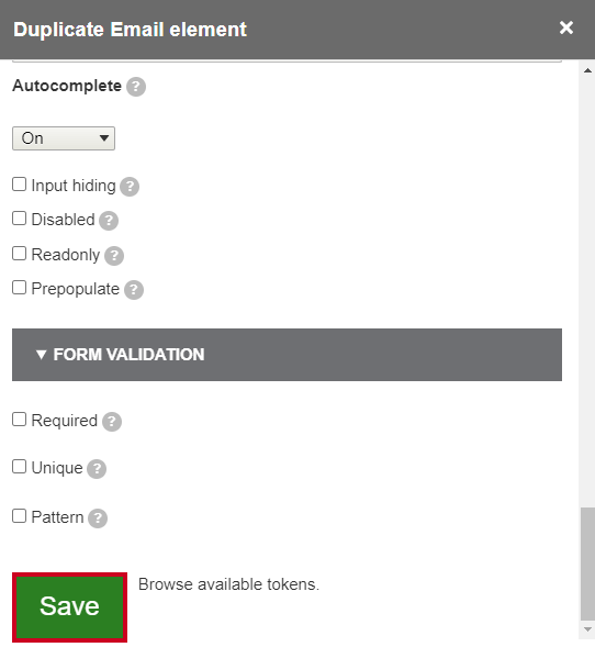 The green button labeled Save.
