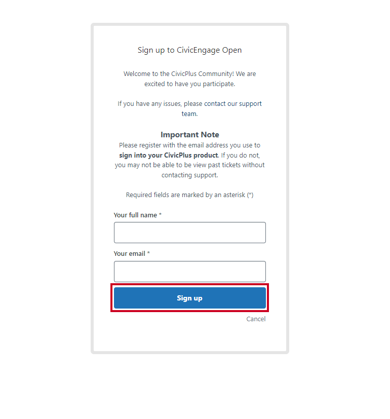 The blue button labeled Sign up at the bottom of the registration box.