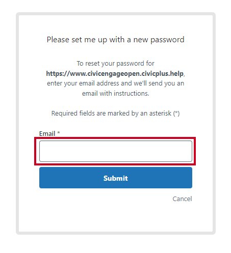 The text entry field beneath the Email label.