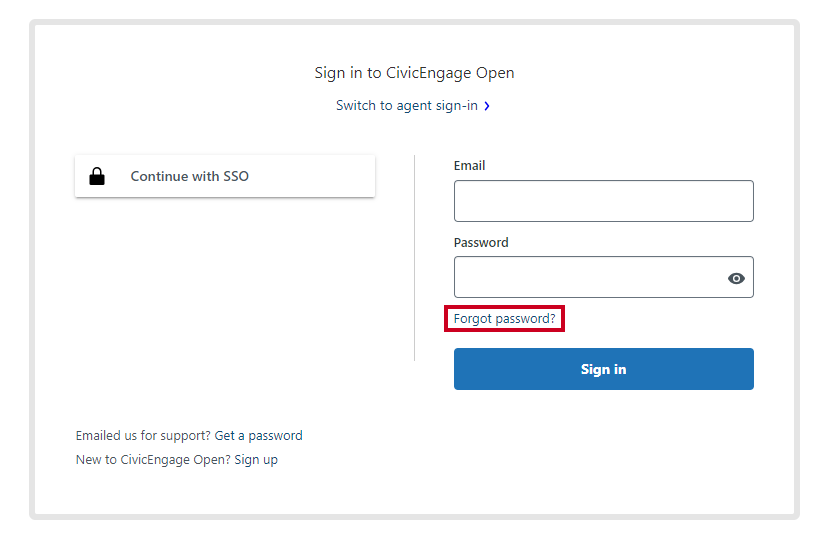 The URL labeled Forgot password beneath the password text entry field.