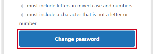 The blue button labeled Change password beneath the list of password requirements.