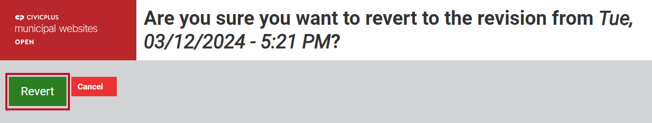 The green button labeled Revert.