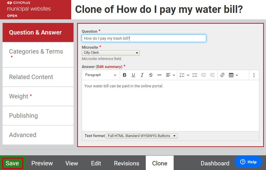The button labeled Save in the bottom left corner.