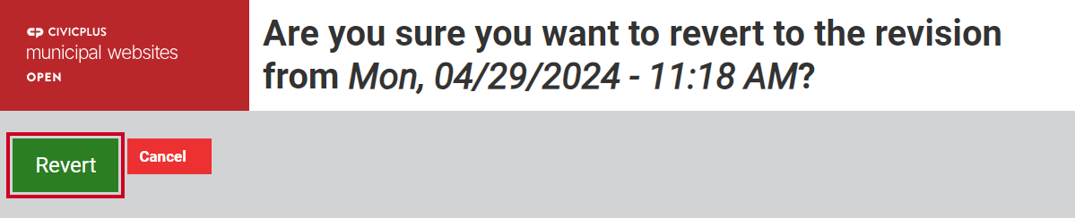 The large Revert button to the left of the Cancel button.