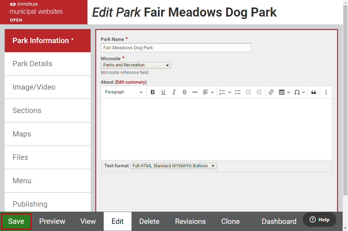 The button labeled Save at the bottom of the page.