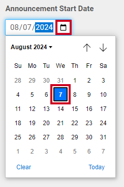 The calendar icon to the right of the date field, and the date on the calendar.