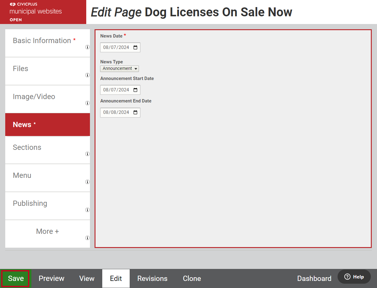 The button labeled Save in the bottom left corner of the page.