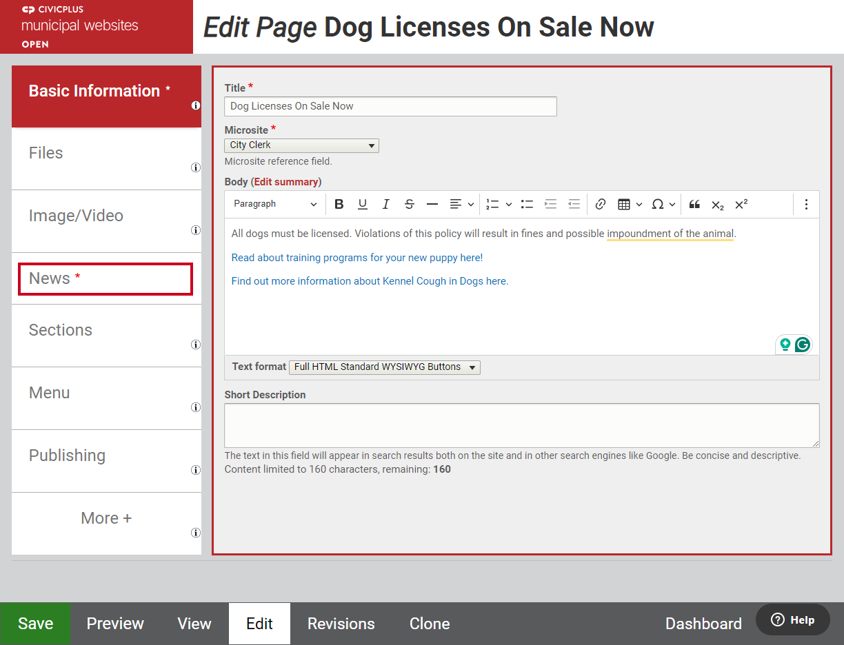 The tab labeled News in the left-hand navigation menu.