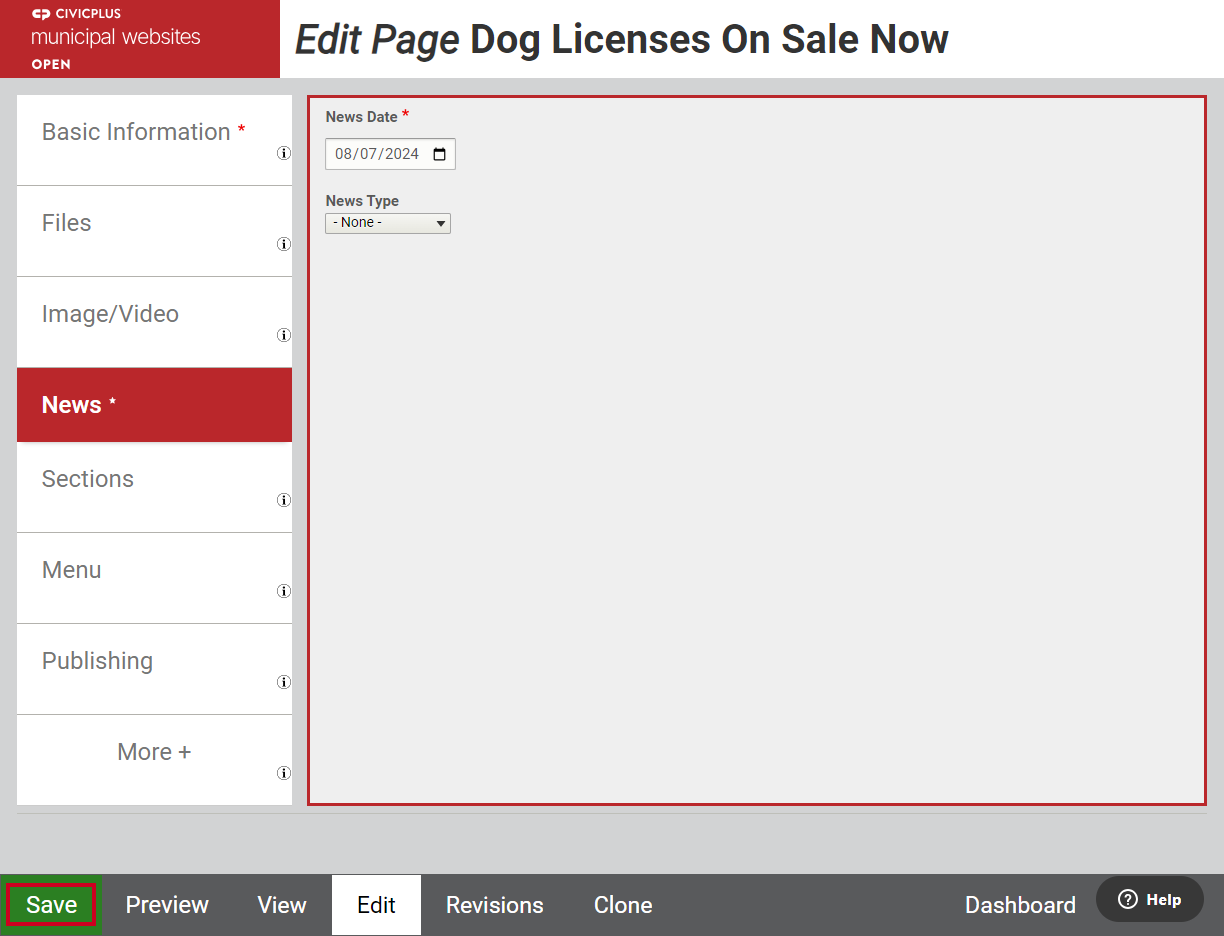 The button labeled Save in the bottom left corner of the page.