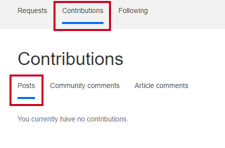 A list of the user's posts in the help center's community section.