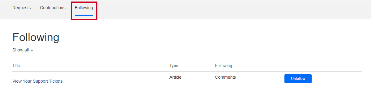 A list of articles the user follows.