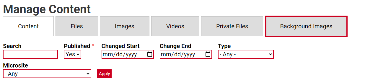 The right-most tab labeled Background Images.