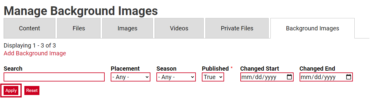 The button labeled Apply, below the search fields, to the left of the Reset button.