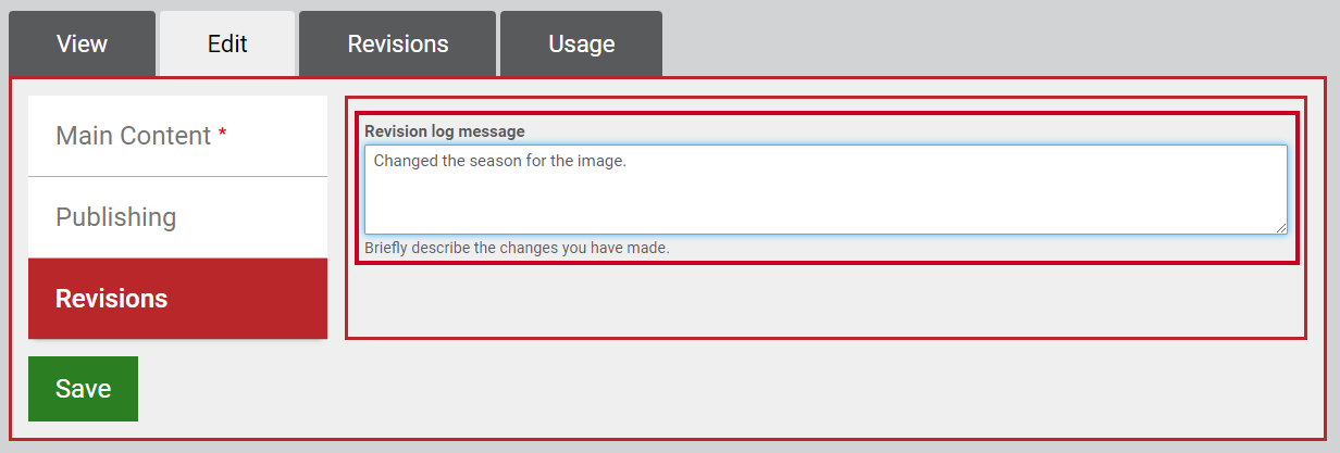 The text entry field labeled Revision log message.