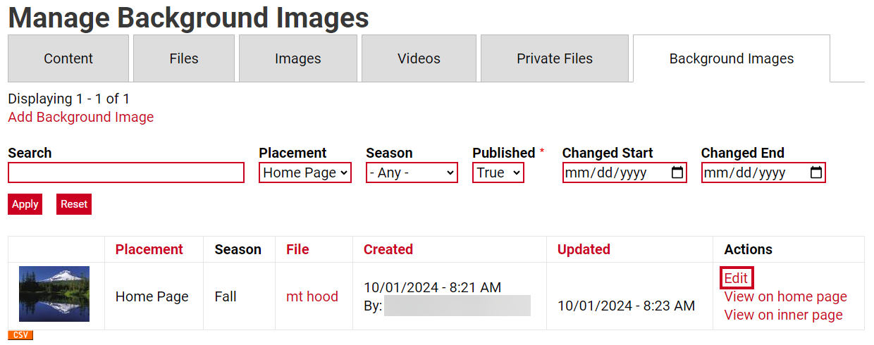 The URL labeled Edit, in the right-most column of the table that is labeled Actions.
