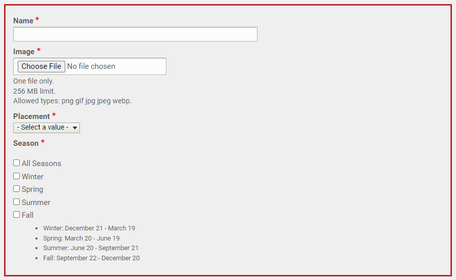 The text entry fields and settings found in the Main Content tab.