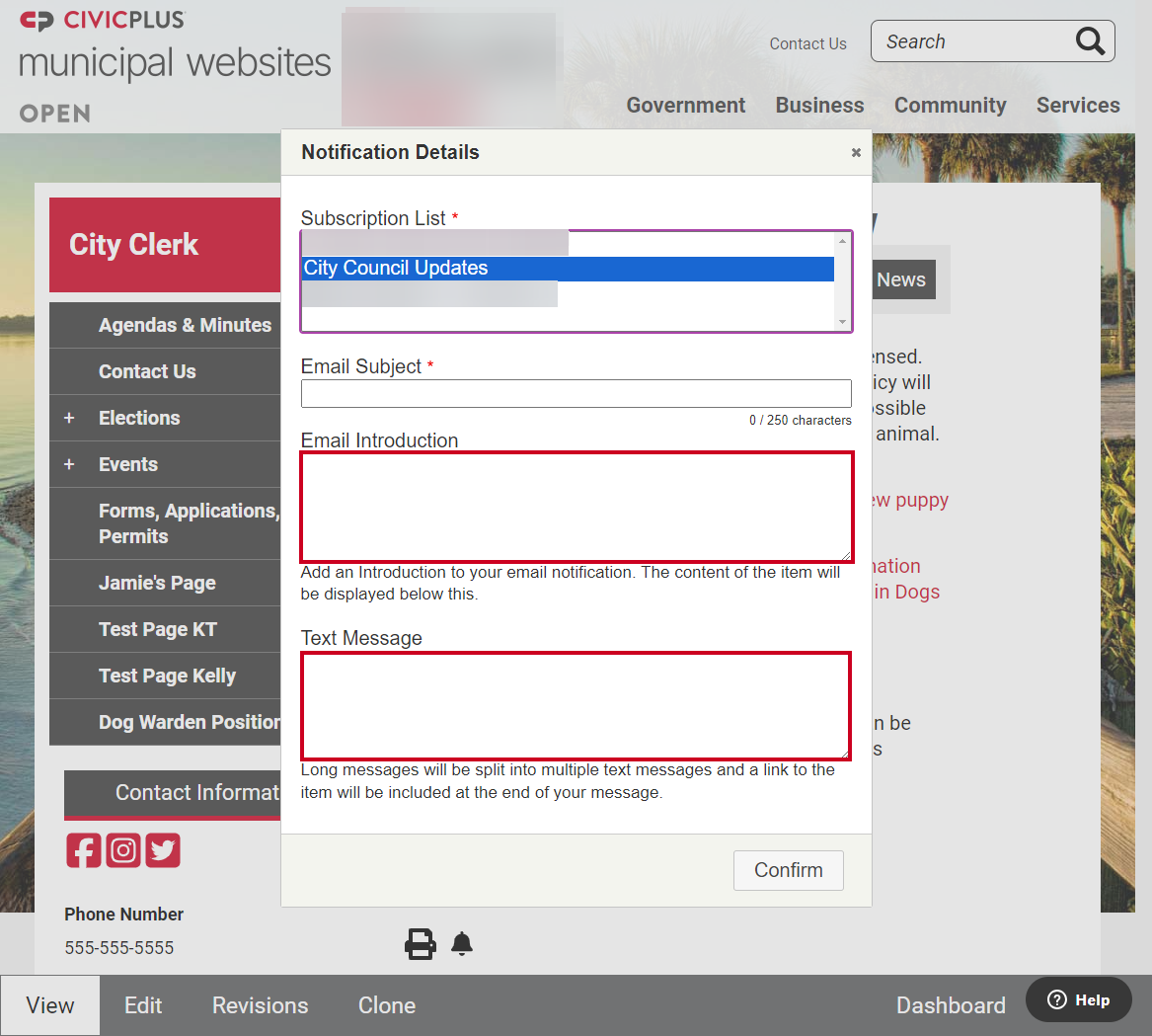 The text entry field labeled Email Introduction, below the Email Subject field, and the Text Message text entry field, below the Email Introduction field.