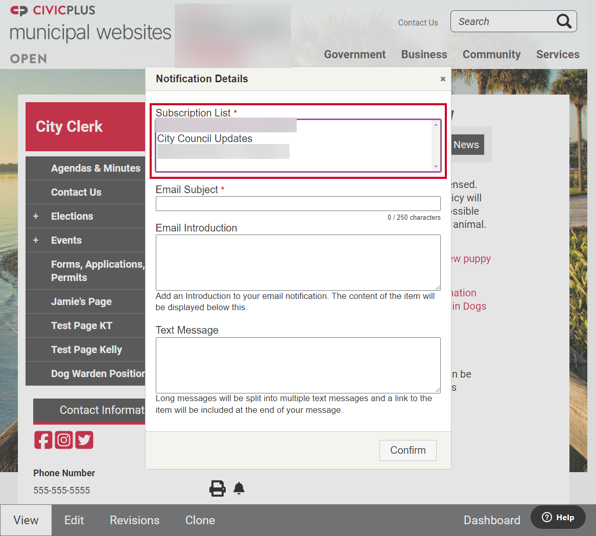 The Subscription List field.