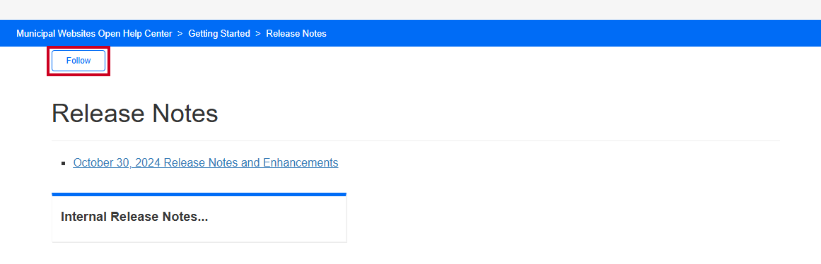 The button labeled Follow in the top-left corner, below the section breadcrumbs and above the Release Notes section name.
