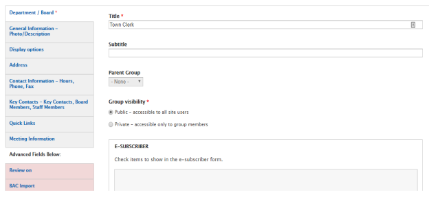 An example image of the text entry fields for the Department or Board tab.
