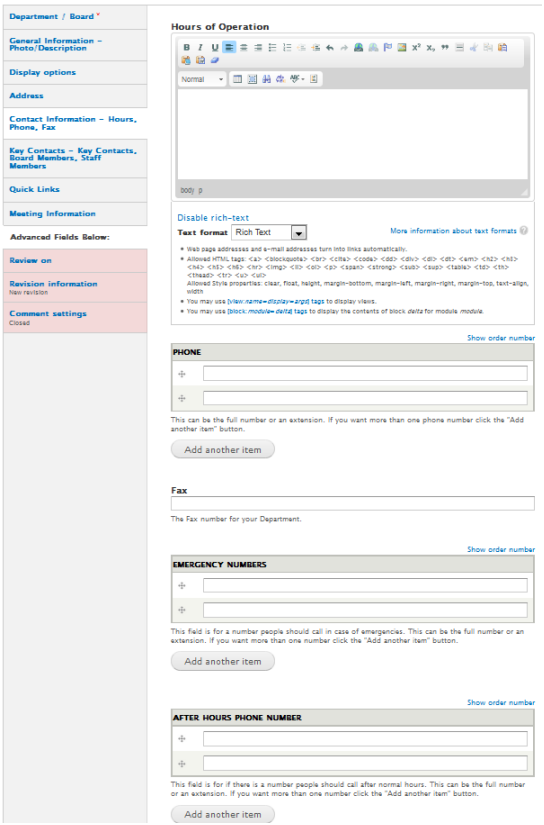 An example image of the text entry fields for the Contact Information tab.