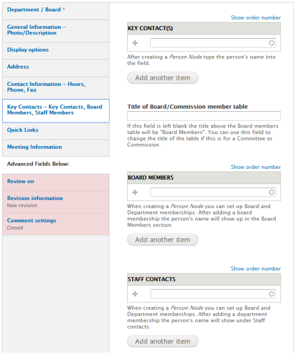 An example image of the fields in the Key Contacts tab.