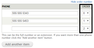 An example image of the interface to reorder phone numbers with a drop down menu.