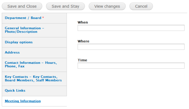 An example of the text entry fields in the Meeting Information tab.