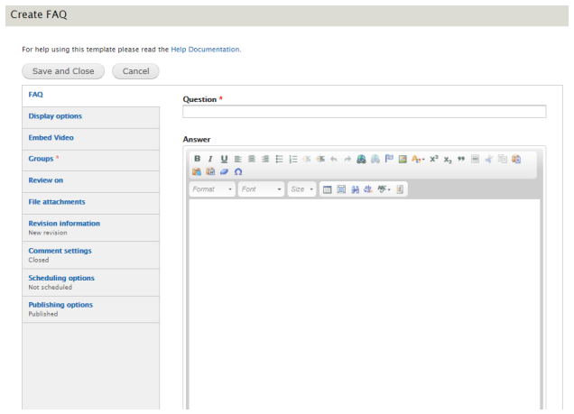 An example image of the text entry fields in the FAQ tab.