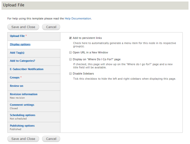 The toggle checkboxes found in the Display options tab.